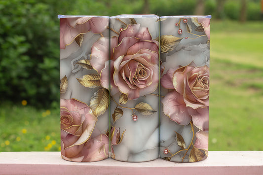 Vintage Floral Themed Stainless Steel Vacuum Insulated Tumbler