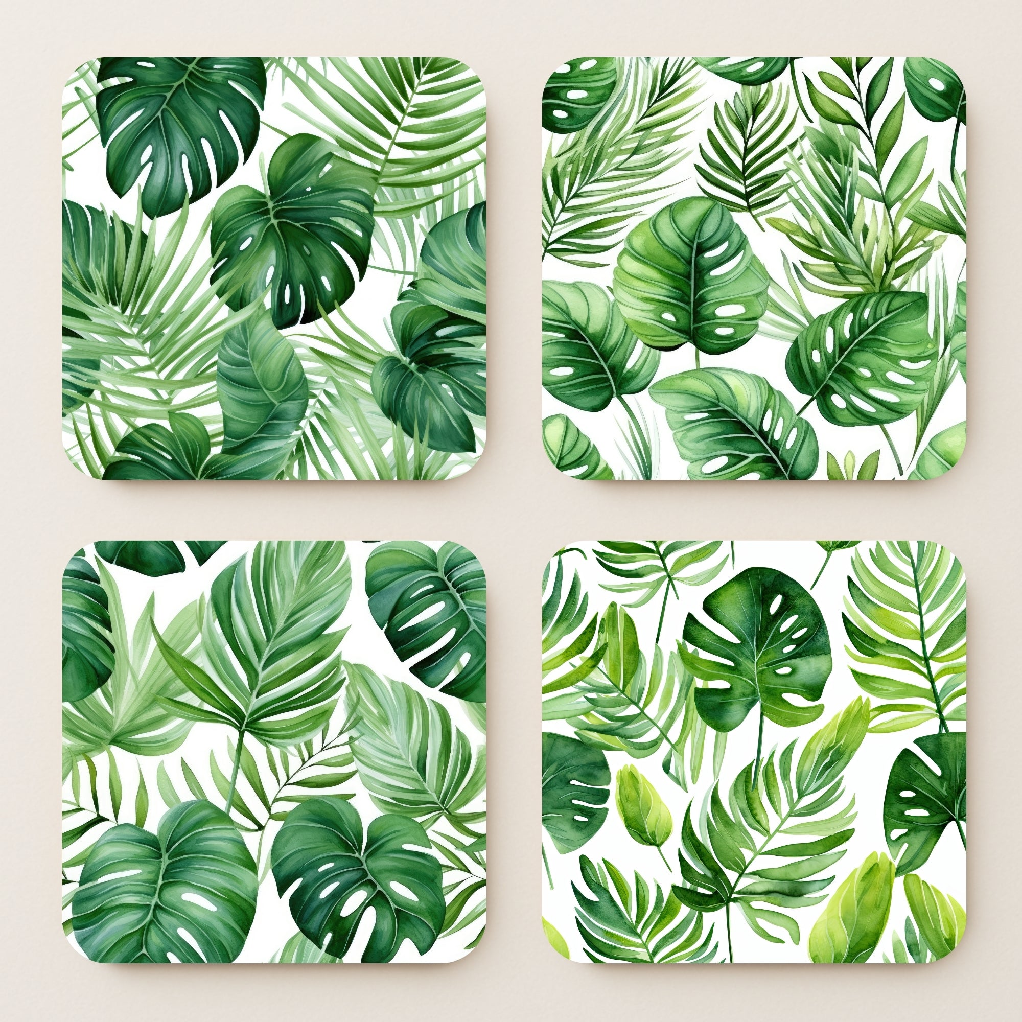 Watercolor Tropical Leaves MDF Coaster - Set Of 4