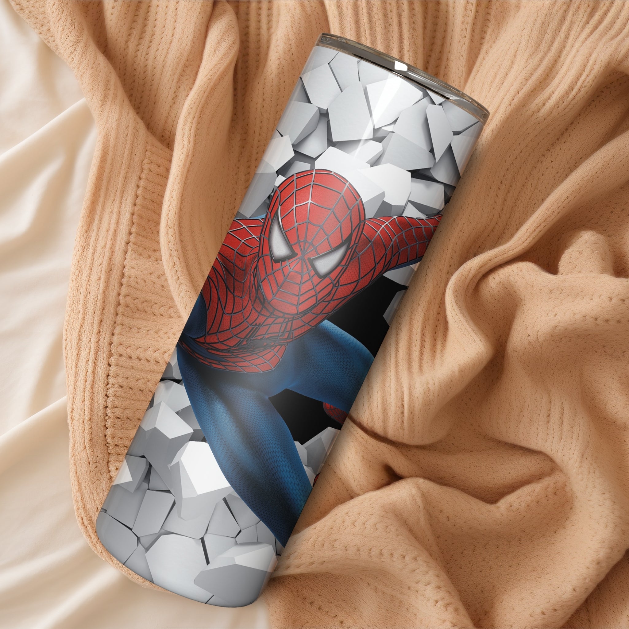 White Spiderman Themed Stainless Steel Vacuum Insulated Tumbler