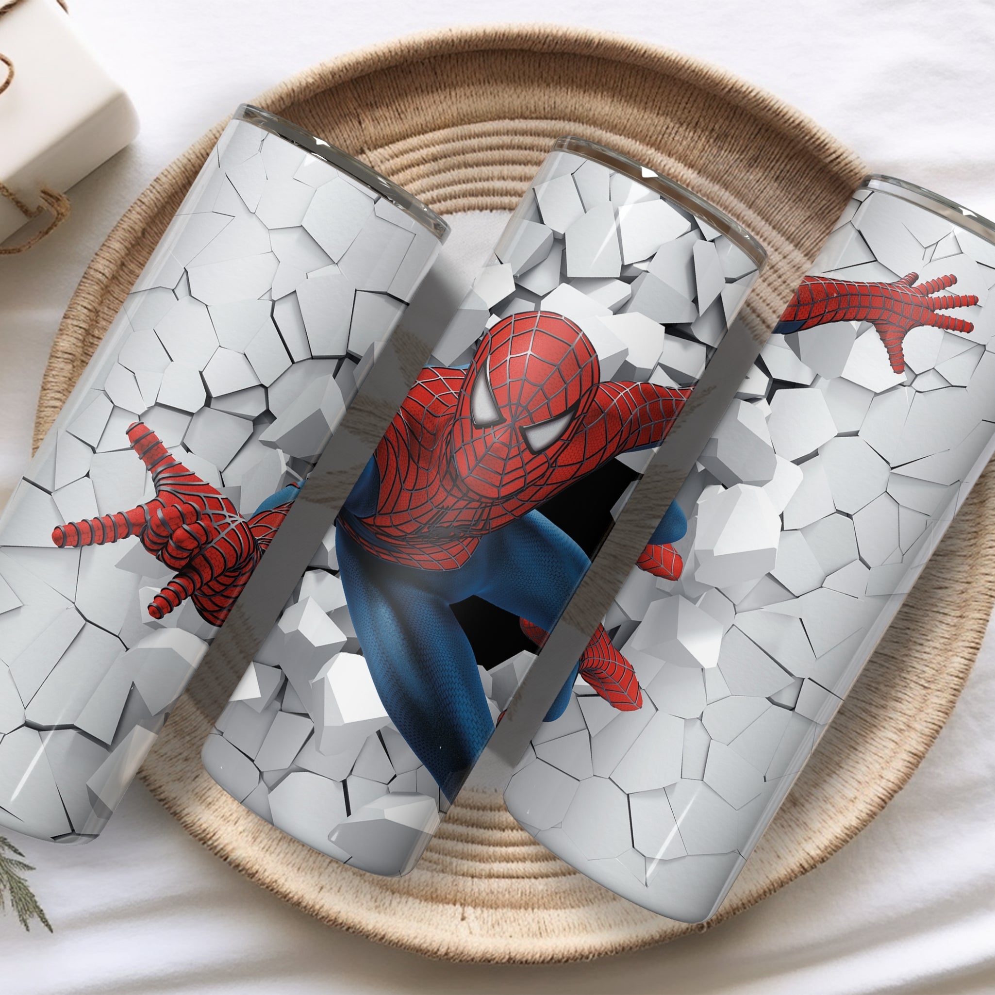 White Spiderman Themed Stainless Steel Vacuum Insulated Tumbler