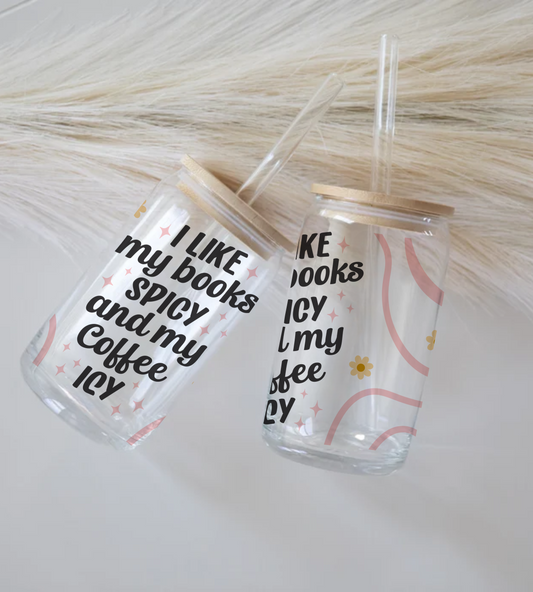 Books Spicy And Coffee Icy - Glass Tumbler