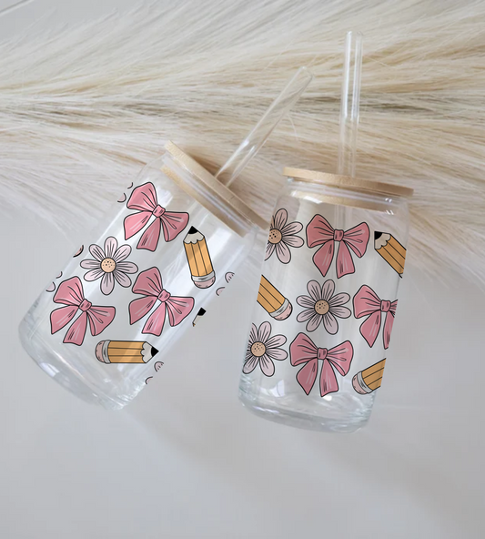Bows & Pencils - Glass Tumbler