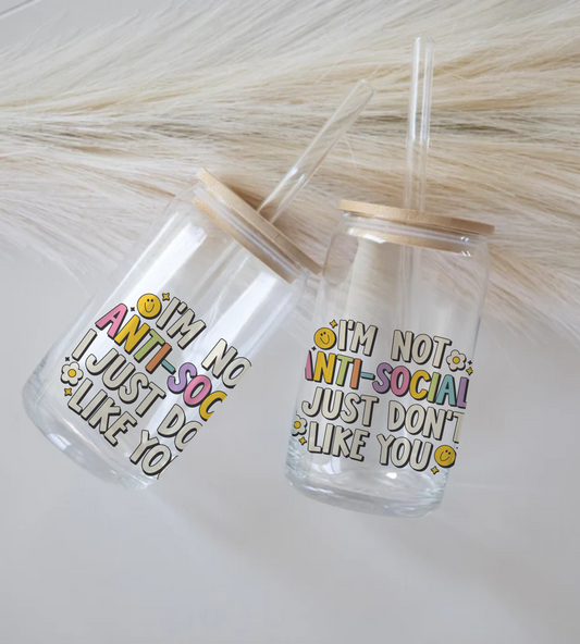 I'm Not Antosocial - Glass Tumbler